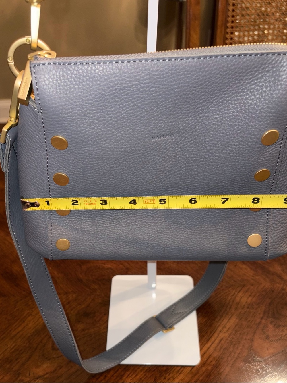 NWOT Hammitt Bluish Gray Leather Shoulder Bag with Gold Stud Accents MSRP$495 - Picture 10 of 15
